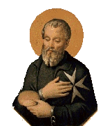 Beato Gerardo Sasso de Scala  encadenado por arrojar  pan desde las murallas de  Jerusal�n a los cruzados que intentaban conquistar la ciudad. Muri� el 13 de septiembre  de 1120. Fresco de la capilla del Gran Magisterio en la V�a Condotti de Roma