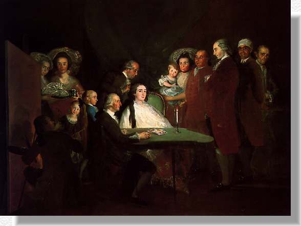 Familia del Infante Don Luis, Goya 1784, Fundaci�n Magnani-Rocca, Corte di Mamiano, Parma. La esposa mirando al espectador, es peinada por su peluquero ante el Infante, sus hijos y sirvientes
